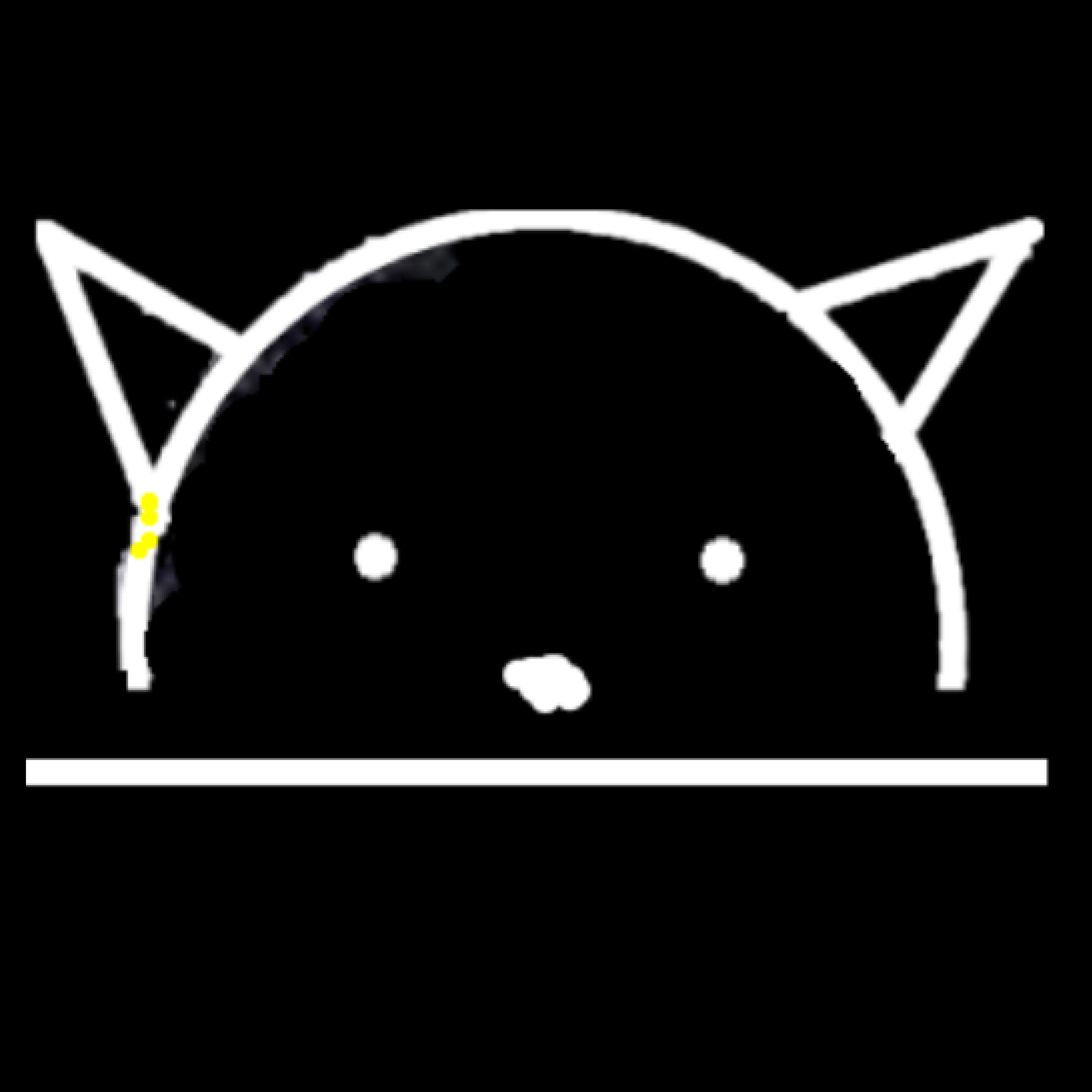 Image of Philip the Matchstick Cat, peeking up from behind the bottom line of the frame.